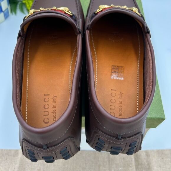 Men’s Gucci Aryton web striped leather loafers size 12.5 fits 13 US made Italy - Picture 9 of 11